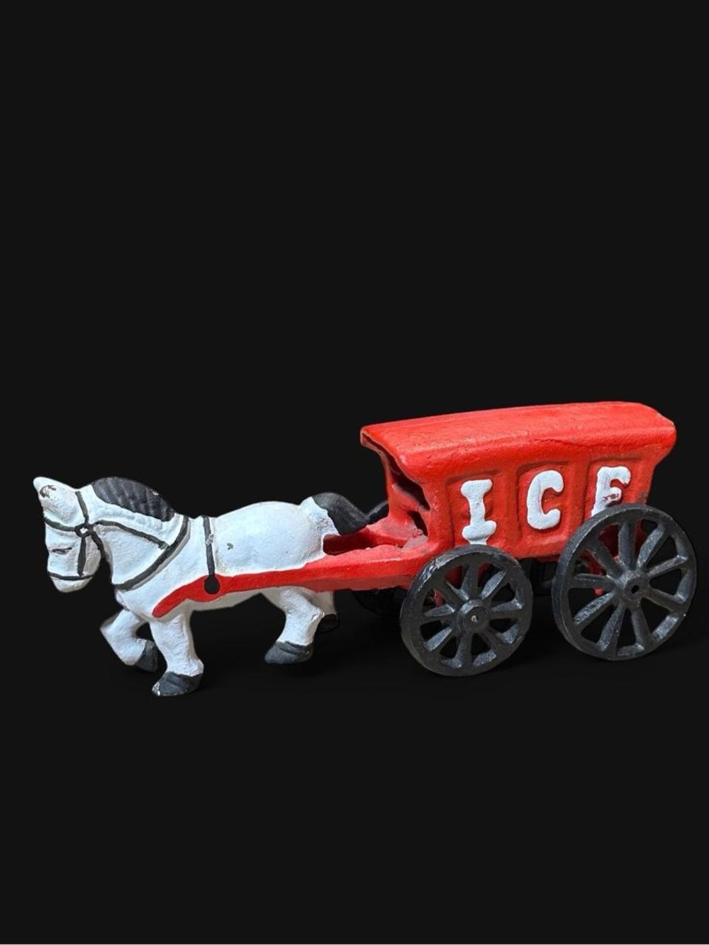 Iron Red and White Horse-Drawn Ice Wagon